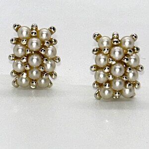 Vintage Earrings Faux Pearl Cluster Amerique Gold-Tone 1950s Statement Wedding